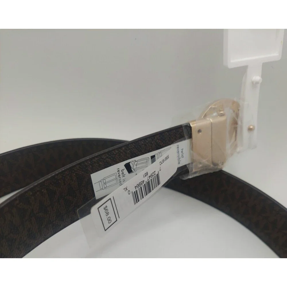 MICHAEL KORS Women's BROWN Belt Twist Reversible MK Monogram /FLORAL Print Sz XL